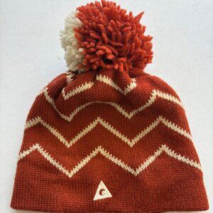 Unisex POM Winter Beanie Hat Burnt Orange Triangle logo Pure Wool